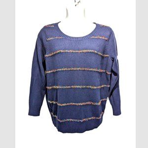 NEW Torrid Lurex Tinsel Stripe Long Sleeve Cotton Blend Sweater 2X Blue